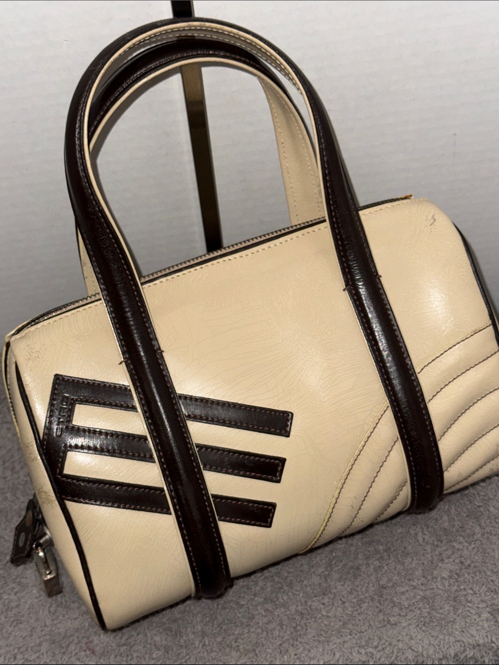 Etro Cream and Dark Brown Leather Bowling Satchel - Picture 12 of 12